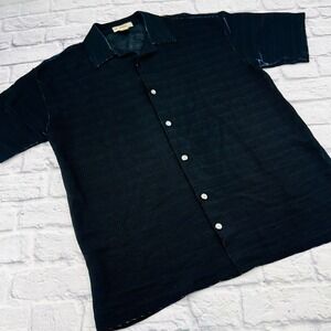 Le Monde Collection Mens Black Sheer Shimmer Short Sleeve Disco Shirt Large